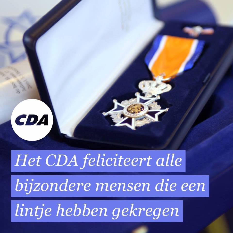 cda feliciteert bijzondere mensen die een lintje hebben gekregen